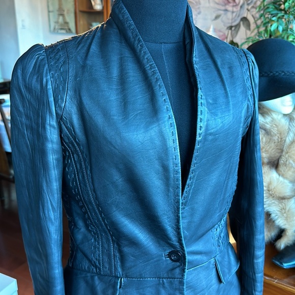 Just Cavalli Black Leather blazer jacket Small Size 40 quilted interior Y2K - Picture 7 of 14